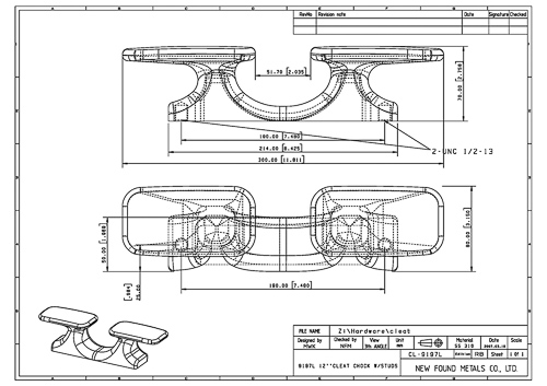 image of the 12" cleat chock dimension drawing