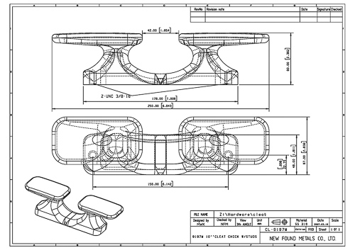 image of the 10" cleat chock dimension drawing