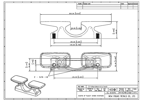 image of the 8" cleat chock dimension drawing